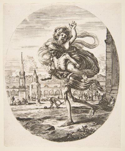 Śmierć niosąca dziecko, z Pięciu zgonów Les cinq Morts, ca. 1648. autorstwa Stefano della Bella