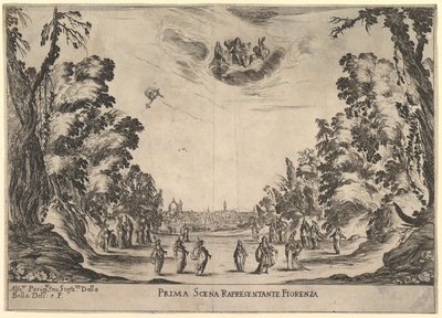 Pierwsza scena, we Florencji, z Wesela bogów Le nozze degli Dei, 1637. autorstwa Stefano della Bella
