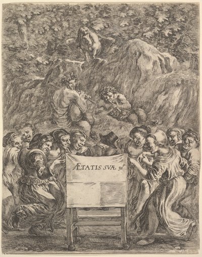 Frontyspis do Dzieł Scarrona uvres de Scarron, poety siedzącego na krześle..., 1649. autorstwa Stefano della Bella