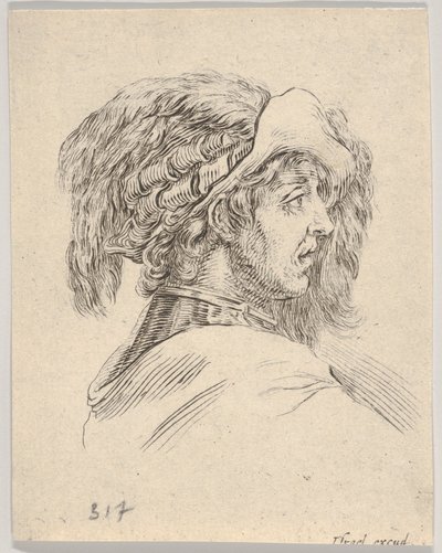 Głowa mężczyzny bez brody, zwrócona z profilu w prawo, z Diverse Heads and Figu..., 1650. autorstwa Stefano della Bella