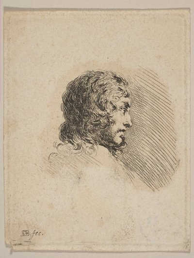 Głowa młodego mężczyzny z profilu, z Portrety różne Recueil de Diverses Piéces S..., ca. 1647. autorstwa Stefano della Bella