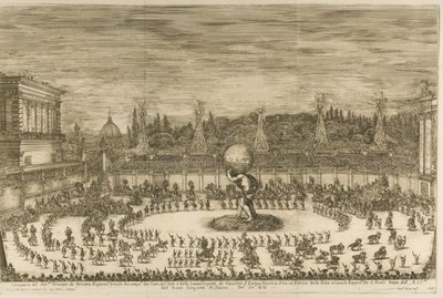 Świat świętujący, balet na koniu z okazji ślubu Cosimo de Medici z M autorstwa Stefano della Bella