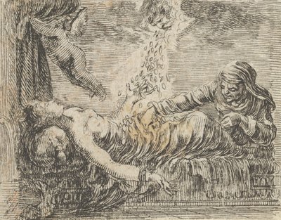 Jupiter i Danae z „Gry w mitologię” Jeu de la Mythologie, 1644. autorstwa Stefano della Bella