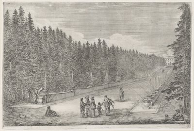 Plac z fontannami w ogrodzie Willi Pratolino Willa Pratolino (tytuł serii) Vues de la villa de Pratolino (tytuł serii) autorstwa Stefano della Bella