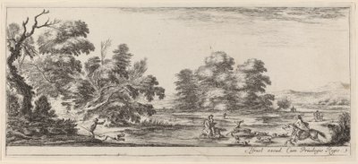 Krajobraz z polowaniem na jelenie, w roku 1647 lub wcześniej. autorstwa Stefano della Bella