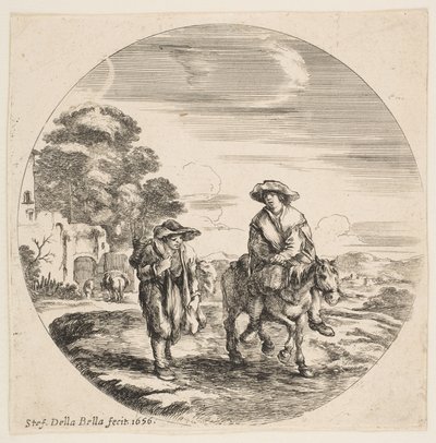 Pejzaż z dwoma chłopami, jeden na koniu, z Pejzaży i portów morskich Paysages ..., 1656. autorstwa Stefano della Bella