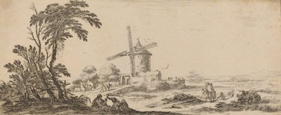 Krajobraz z wiatrakiem, w roku 1647 lub wcześniej. autorstwa Stefano della Bella