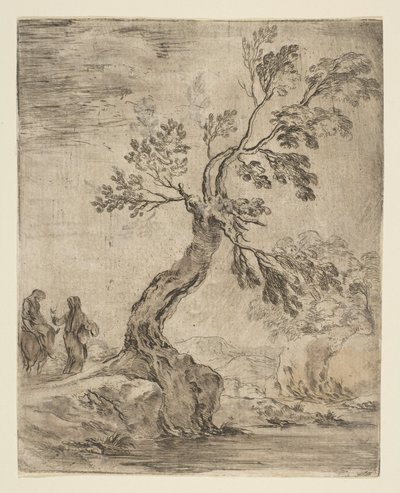 Krajobraz z dwiema kobietami, jedna na osiołku, ca. 1660. autorstwa Stefano della Bella