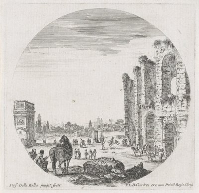 Krajobraz z Koloseum i Łukiem Konstantyna Krajobrazy i ruiny w Rzymie (tytuł serii) Paysages et ruines de Rome (tytuł serii) autorstwa Stefano della Bella