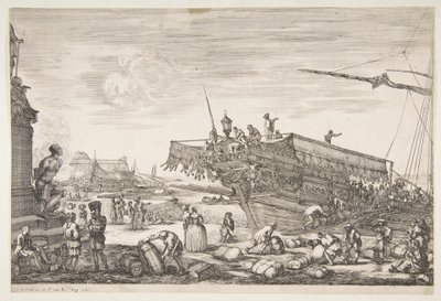 Załadunek kuchni, z Widoki na port w Livorno Vues du port de Livourne, 1654-55. autorstwa Stefano della Bella