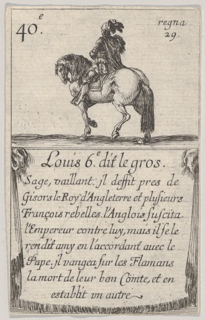 Louis 6.-e dit le gros Sage, vaillant..., z Gry królów Francji Jeu des Ro..., 1644. autorstwa Stefano della Bella