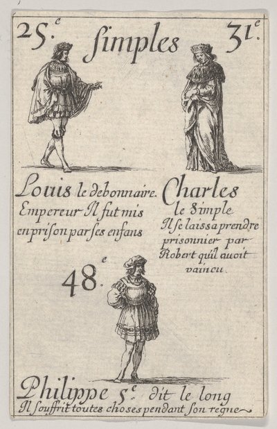Louis le debonnaire... Charles le Simple, z "Gry królów Francji" Jeu des Rois..., 1644. autorstwa Stefano della Bella
