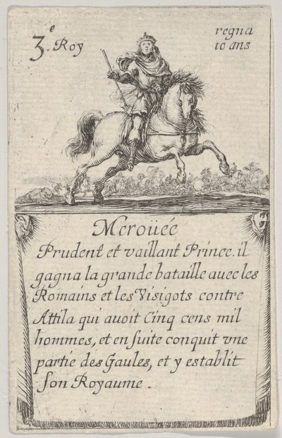 Meroüée Prudent et vaillant..., z Gry królów Francji Jeu des Rois de Fran..., 1644. autorstwa Stefano della Bella
