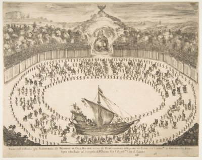 Pływak paradny w formie statku, u góry herb Wielkiego Księcia Modeny, 1652 r. autorstwa Stefano della Bella