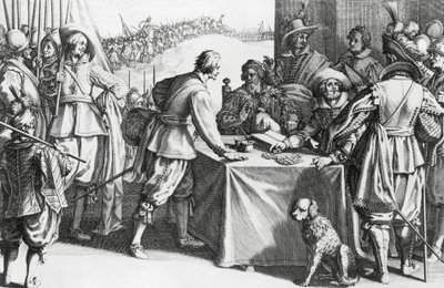 Płacący najemnicy, rycina Stefano della Bella (1610-1664) autorstwa Stefano della Bella