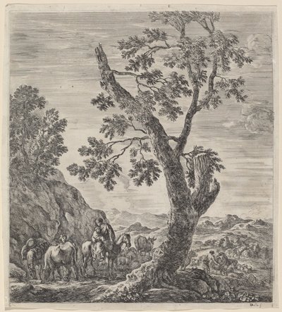 Wieśniaczka na koniu z dzieckiem na rękach, 1656. autorstwa Stefano della Bella