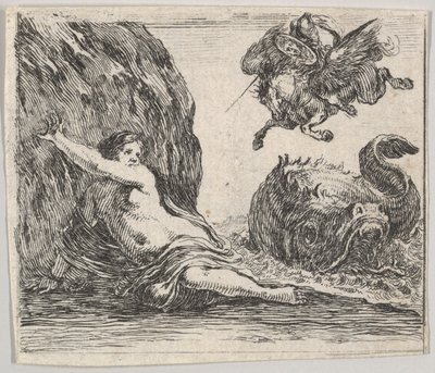 Perseusz i Andromeda z Game of Mythology Jeu de la Mythologie, 1644. autorstwa Stefano della Bella