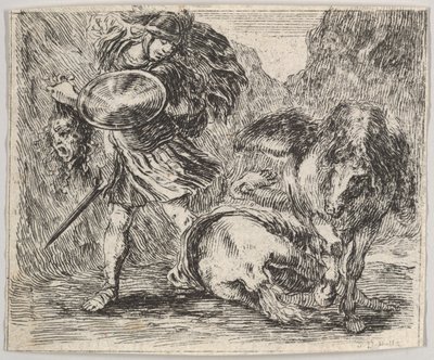 Perseusz i Meduza, z Game of Mythology Jeu de la Mythologie, 1644. autorstwa Stefano della Bella