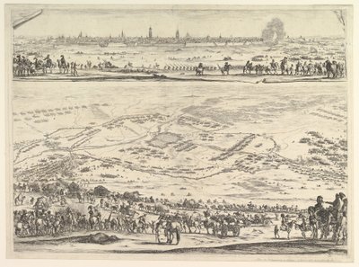 Plan i widok oblężenia Arras: dolna część płyty z widokiem topograficznym z..., 1641. autorstwa Stefano della Bella