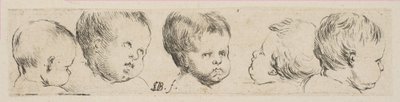 Tablica 10: Pięć głów dzieci, z „Kolekcja różnych gryzmołów i akwaforta pro…”, ca. 1646. autorstwa Stefano della Bella