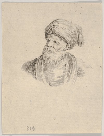 Tablica 12: Popiersie starego Turka w turbanie, patrzącego w lewo, z „Rozmaitych głów i postaci” autorstwa Stefano della Bella