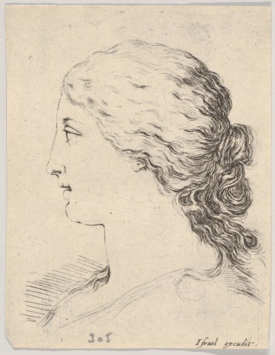 Tablica 14: głowa kobiety z profilu z „Księgi do nauki rysowania” Livre pou..., ca. 1649. autorstwa Stefano della Bella