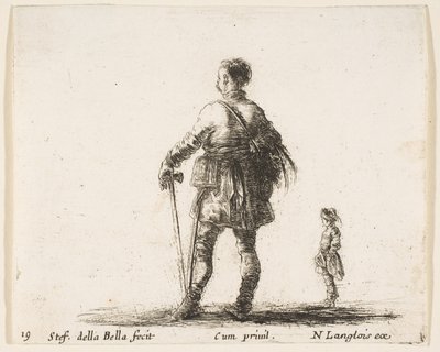 Ilustracja 19: polski szlachcic w stroju dworskim, stojący pośrodku, widziany z tyłu,..., ca. 1644-47. autorstwa Stefano della Bella