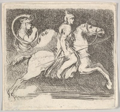Płyta 20: żołnierz galopujący z profilu w prawo trzymający włócznię w prawej ręce..., ok. godz. 1646. autorstwa Stefano della Bella
