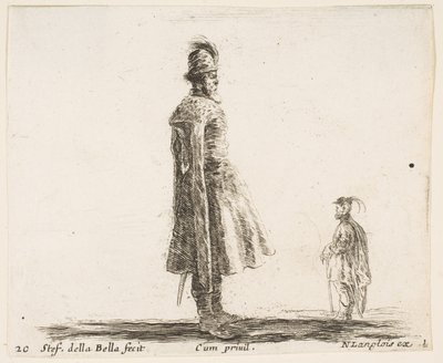 Tablica 20: pośrodku staropolski szlachcic w kapeluszu z pióropuszem, stojący z profilu..., ok. godz. 1644-47. autorstwa Stefano della Bella