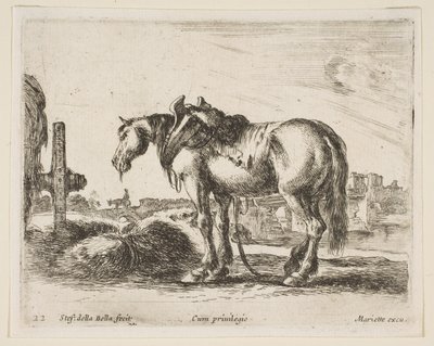 Tabliczka 22: koń zaprzęgowy, z różnych zwierząt Diversi animali, ca. 1641. autorstwa Stefano della Bella