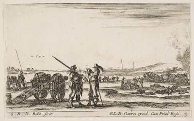 Płyta 3: Oficer wydający rozkazy żołnierzowi na środkowym pierwszym planie z armatą po lewej..., ca. 1641. autorstwa Stefano della Bella