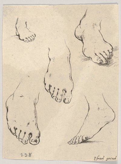 Tablica 7: Pięć stóp, z Księgi do nauki rysowania Livre pour apprendre à dessi..., ca. 1649. autorstwa Stefano della Bella