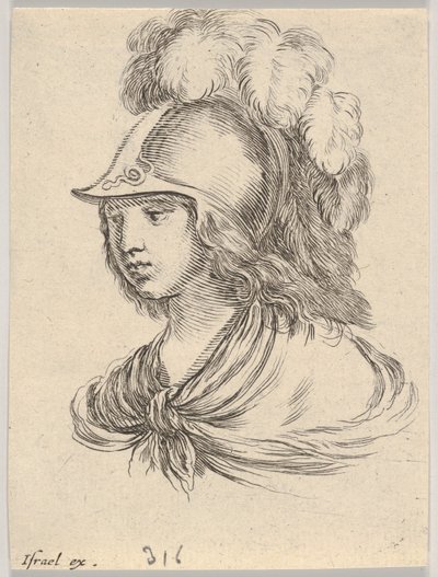 Tablica 9: popiersie Minerwy w hełmie z piórami, patrząc w lewo, z ..., 1650 r. autorstwa Stefano della Bella