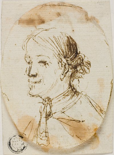 Portret popiersia mężczyzny w fularze (recto); szkic siodła (verso) autorstwa Stefano della Bella