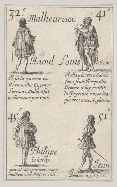 Raoul… Ludwik Młodszy…, z „Gry królów Francji” Jeu des Rois de France, 1644. autorstwa Stefano della Bella