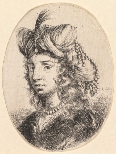 Kilka głów w perskim stylu: Portret, Sułtana w perłowym naszyjniku i turbanie..., 1649 autorstwa Stefano della Bella
