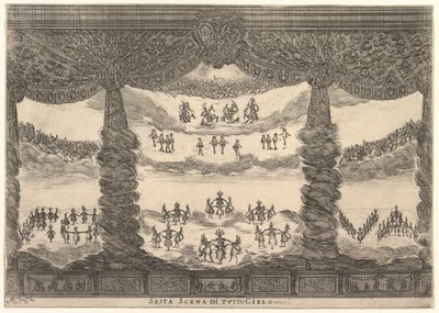 Szósta scena, niebiosa, z Wesela bogów Le nozze degli Dei, 1637. autorstwa Stefano della Bella