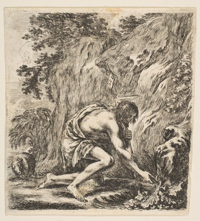 Św. Jan Chrzciciel czerpiący wodę ze źródła, ca. 1649. autorstwa Stefano della Bella