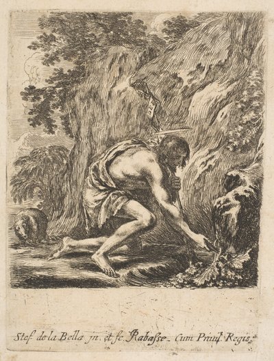 Św. Jan Chrzciciel czerpiący wodę ze źródła, ca. 1649. autorstwa Stefano della Bella