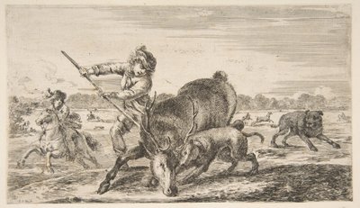 Jeleń w zatoce, z Polowania na zwierzęta Polowania na różne zwierzęta, ca. 1654. autorstwa Stefano della Bella