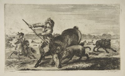 Jeleń w zatoce, z Polowania na zwierzęta Polowania na różne zwierzęta, ca. 1654. autorstwa Stefano della Bella