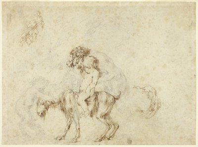 Study for Satyr Family Walking (odbytnica); Szkice Pięciu Naczyń Ozdobnych (verso) autorstwa Stefano della Bella