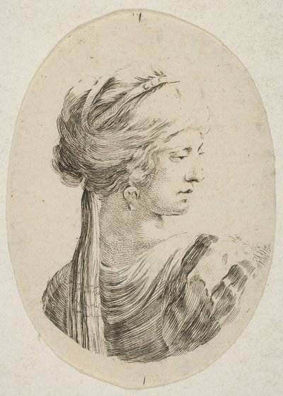 Sultana w turbanie, z profilu po prawej, z „Kilka głów w perskim s..., 1649-50. autorstwa Stefano della Bella