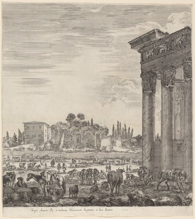 Świątynia Antonina i Campo Vaccino, 1656. autorstwa Stefano della Bella