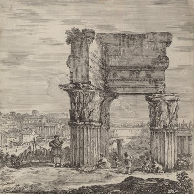 Świątynia Zgody i Forum Romanum, 1656. autorstwa Stefano della Bella