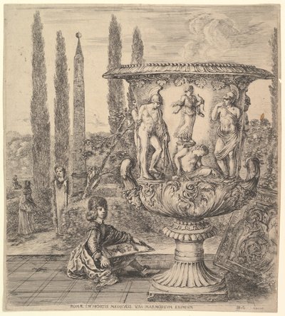 Waza Medyceuszy, duża waza po prawej ozdobiona przedstawieniem ofiary z..., 1656 r. autorstwa Stefano della Bella