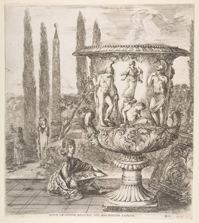 Waza Medyceuszy, duża waza po prawej ozdobiona przedstawieniem ofiary z..., 1656 r. autorstwa Stefano della Bella