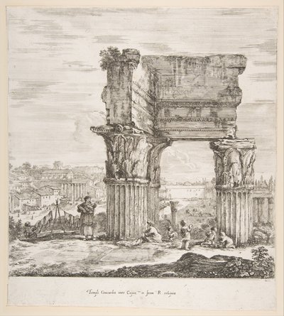 Świątynia Wespazjana i Forum Romanum, z sześciu dużych widoków, cztery z Rzymu i dwa ..., 1656. autorstwa Stefano della Bella