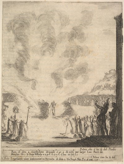 Próba ognia, mnich Piotr, uczeń św. Jan Gualbert, przechodzący przez fl..., 1640. autorstwa Stefano della Bella