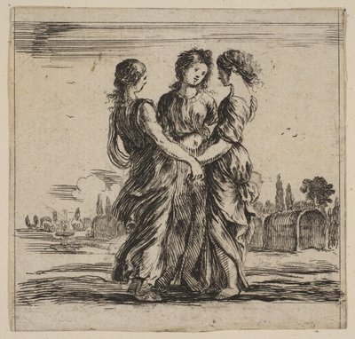 Trzy łaski z „Gry w mitologię” Jeu de la Mythologie, 1644. autorstwa Stefano della Bella